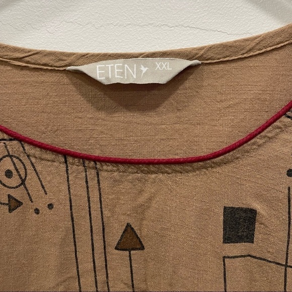 Eten Printed Tunic High Side-Slit Tunic Shirt Dress Lagenlook XXL Tan Longline - Picture 3 of 6